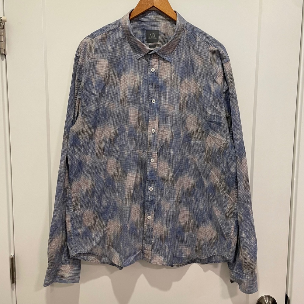 AX Armani Exchange Men's Long‎ Sleeve Button Up Shirt Blue Abstract Print XXL